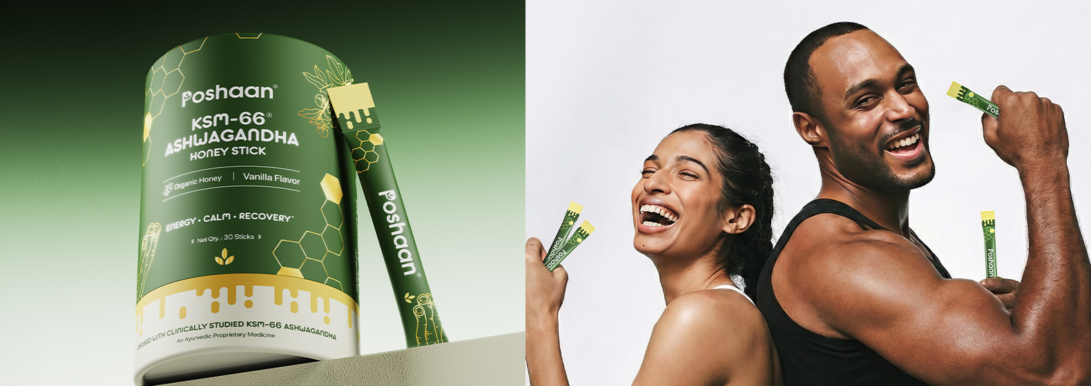 Pashaan supplement packaging with two people holding the product.